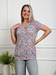 Футболка Фонарик вискоза брусника/цветы
