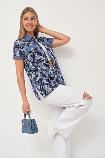 Рубашка Акцент джинс/папоротник