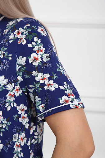 Халат Лотос набивка синий/сакура