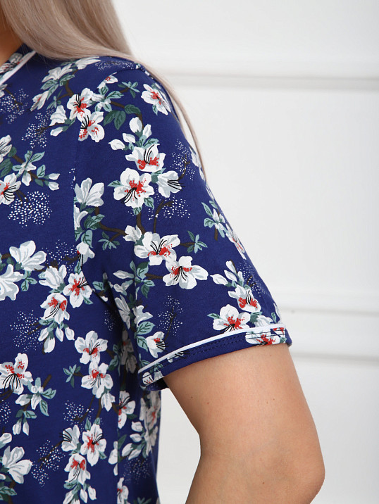 Халат Лотос набивка синий/сакура